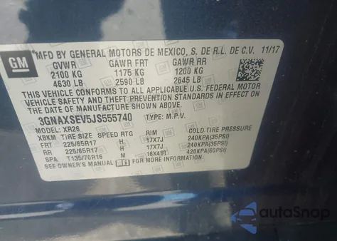 2018 Chevrolet Equinox Lt from USA, damaged, VIN 3GNAXSEV5JS555740